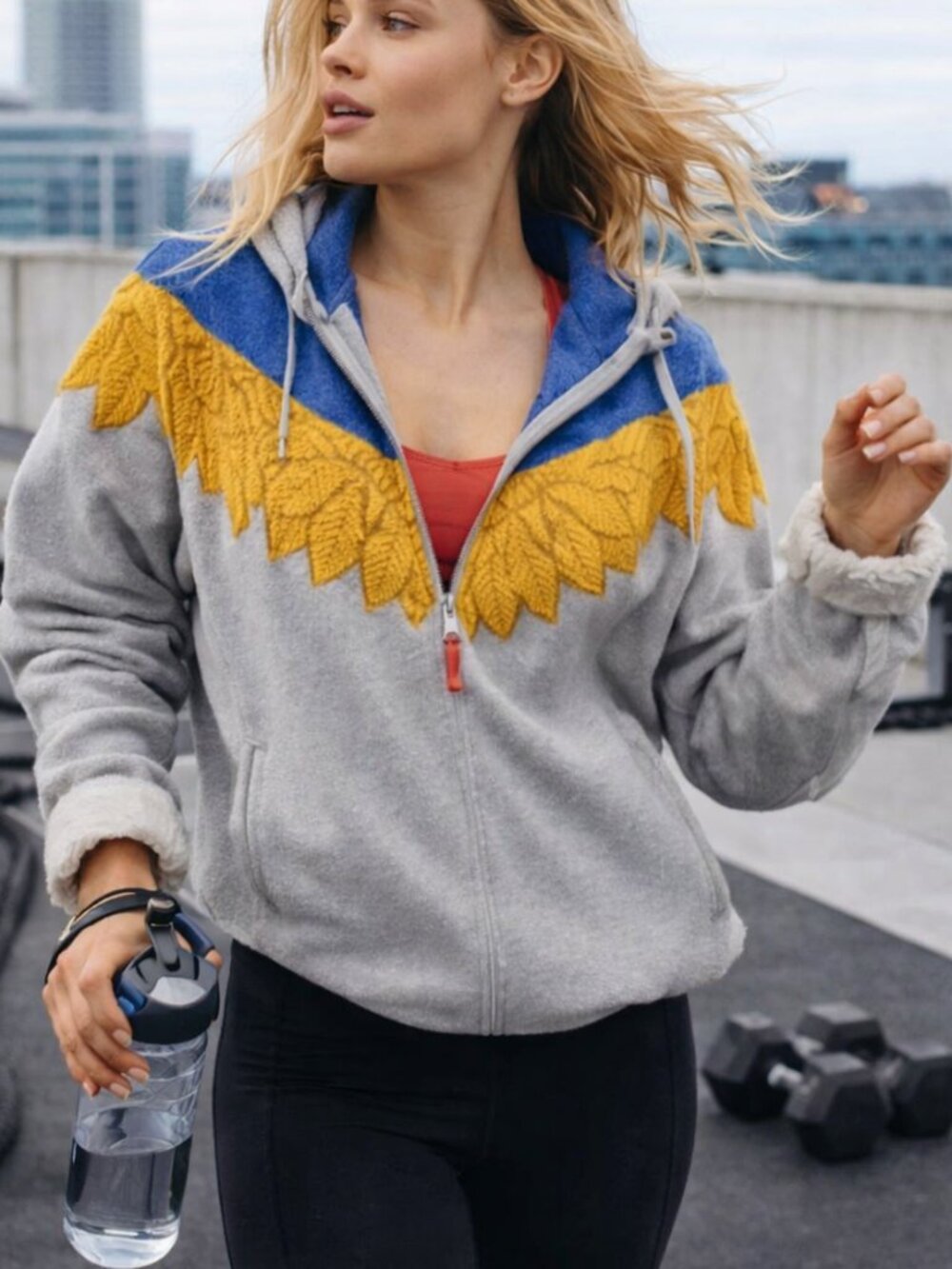 Free People Isla Pullover Oversized Sweatshirt Crochet Zip Grey Medium